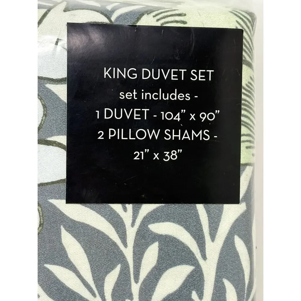 William Morris Chrysanthemum Sea Blue Green King Duvet Cover Set Cotton Sateen